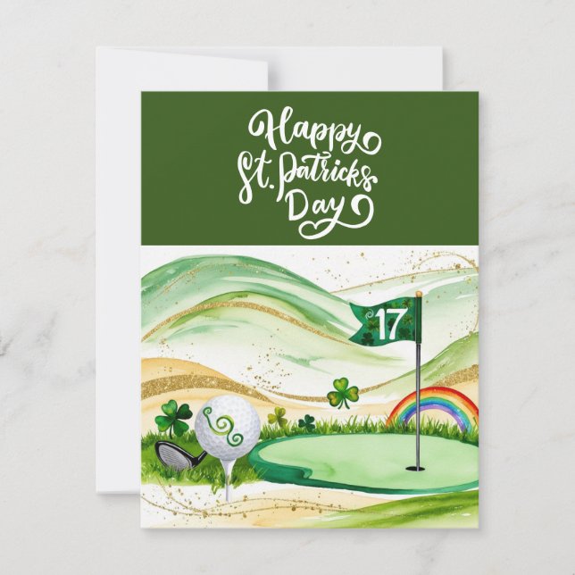 Golf St. Patrick’s Day Watercolor  Holiday Card (Front)