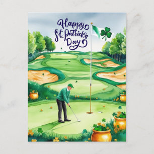 Golf St. Patrick’s Day Watercolor Holiday Postcard