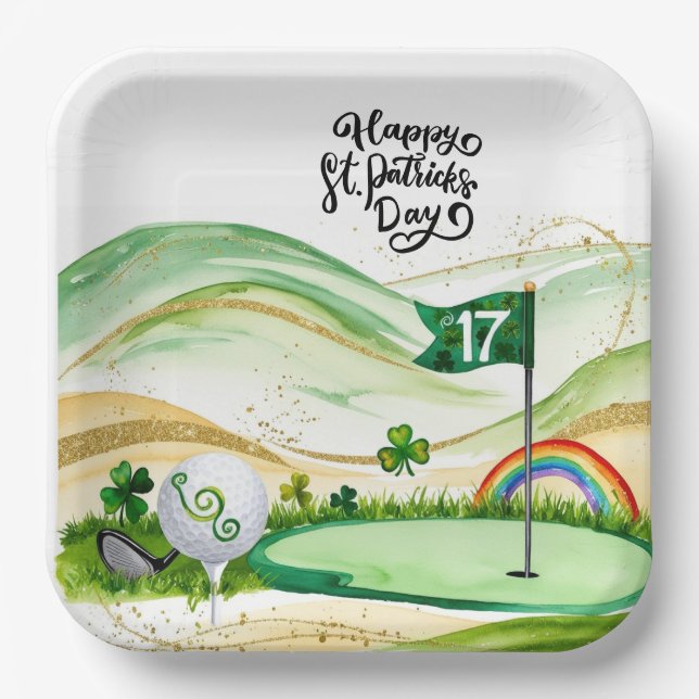 Golf St. Patrick's Day for Golfer with Flag  Paper Plate (Front)