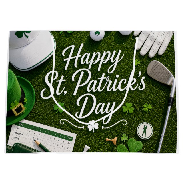 Golf St. Patrick's Day with Golf ball for Golfer Large Gift Bag (Front)