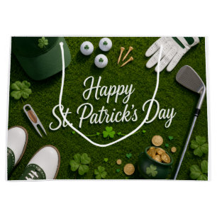 Golf St. Patrick's Day with Golf ball for Golfer Large Gift Bag