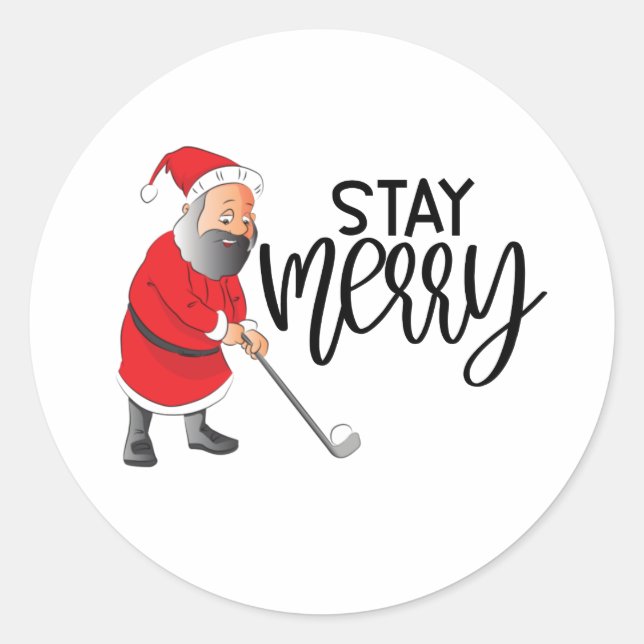 Golf Stay Merry with Santa Claus Christmas Holiday Classic Round Sticker (Front)