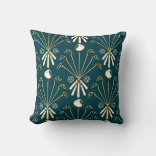 Golf Sticks   Teal Green + Gold + White Cushion