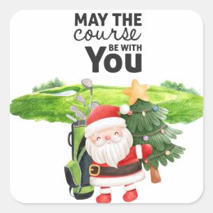 Golf Summer  Christmas with Santa Claus at flag   Square Sticker