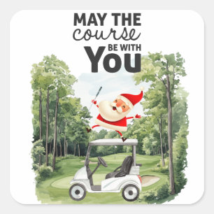 Golf Summer  Christmas with Santa Claus at flag   Square Sticker