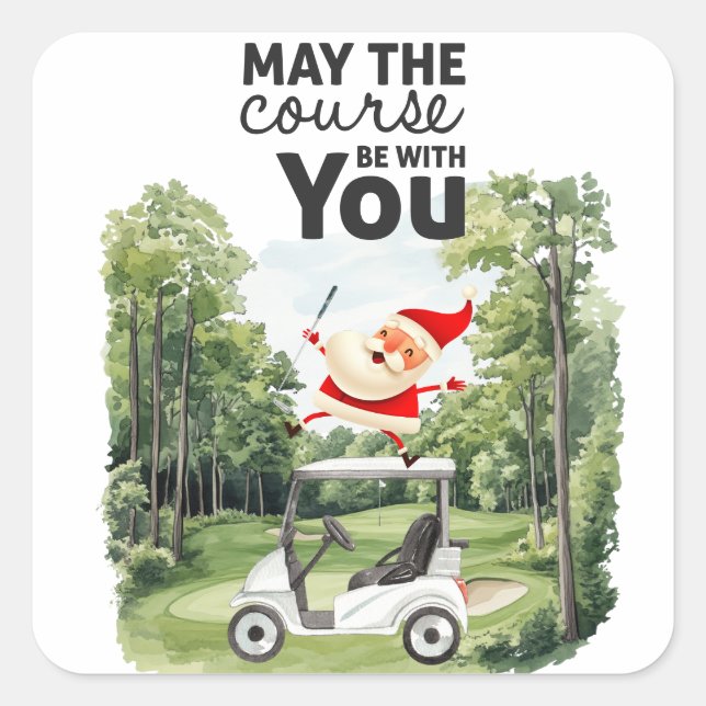 Golf Summer  Christmas with Santa Claus at flag   Square Sticker (Front)