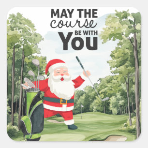 Golf Summer Christmas with Santa Claus at flag Square Sticker