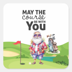 Golf Summer  Christmas with Santa Claus at flag   Square Sticker