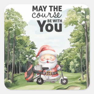 Golf Summer Christmas with Santa Claus at flag Square Sticker