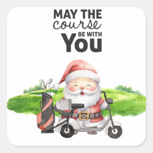 Golf Summer Christmas with Santa Claus at flag Square Sticker