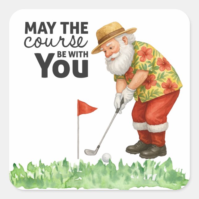 Golf Summer  Christmas with Santa Claus  Golfing Square Sticker (Front)