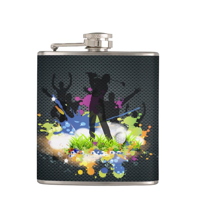 Golf Swing Supporters Custom Modern Golfer Hip Flask (Front)