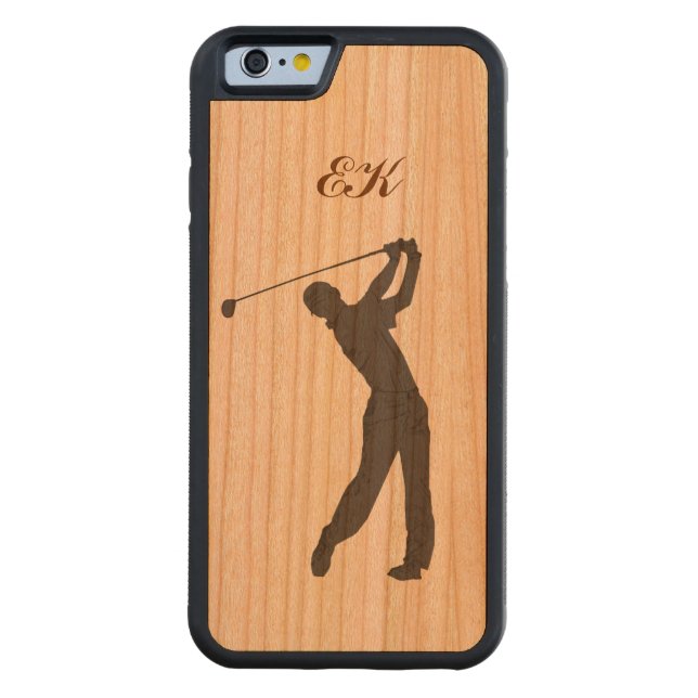 Golf Swinger Customisable Monogram Carved Wood iPhone Case (Back)