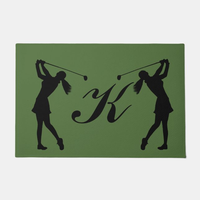 Golf Swinger, Female,  Customisable Monogram Doormat (Front)