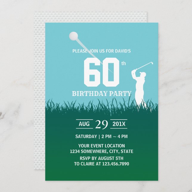 Golf Swinging 60th Birthday Party Invitation (Front/Back)