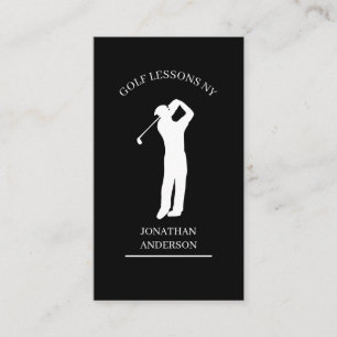 Golf teacher Black White Business Card