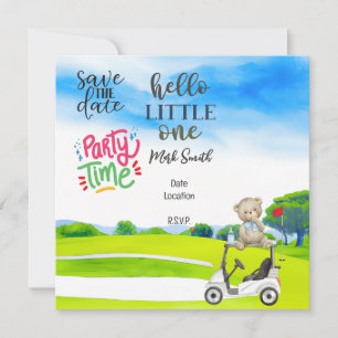 Golf Teddy Bear Boy for Baby Shower   Invitation