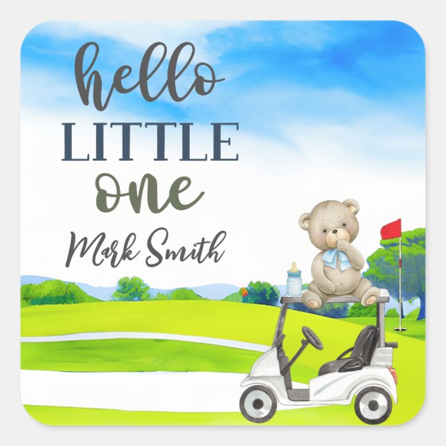 Golf Teddy Bear Boy for Baby Shower   Square Sticker (Front)