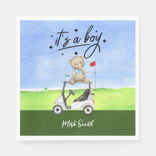 Golf Teddy Bear It's Boy for Baby Shower   Napkin (Front)