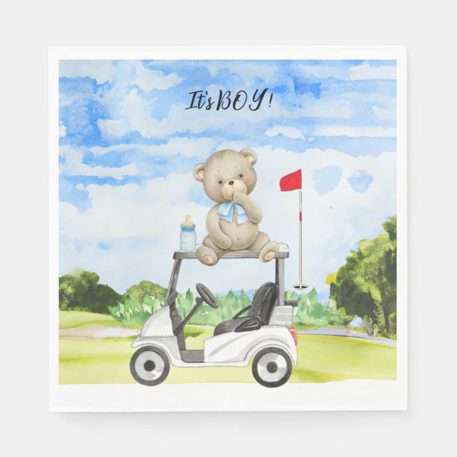 Golf Teddy Bear It's Boy for Baby Shower  Napkin (Front)