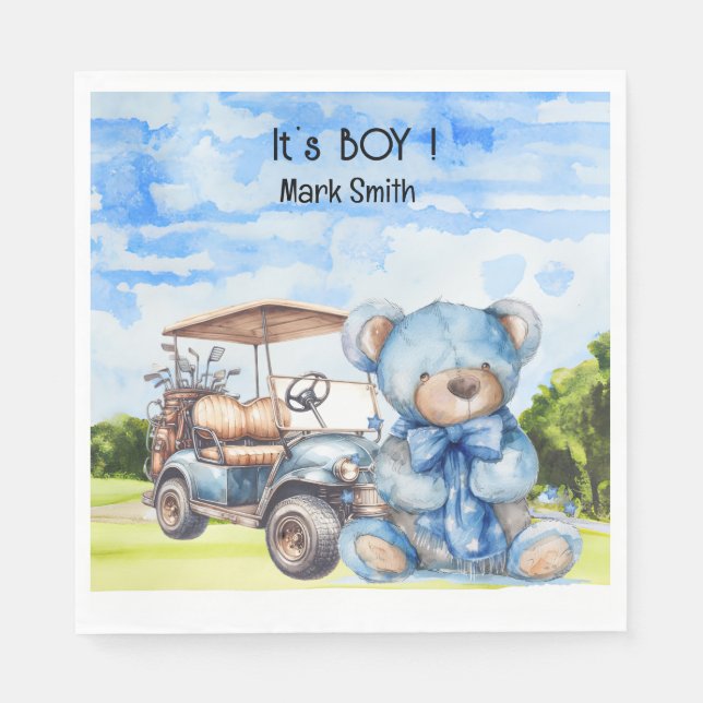 Golf Teddy Bear It's Boy for Baby Shower  Napkin (Front)