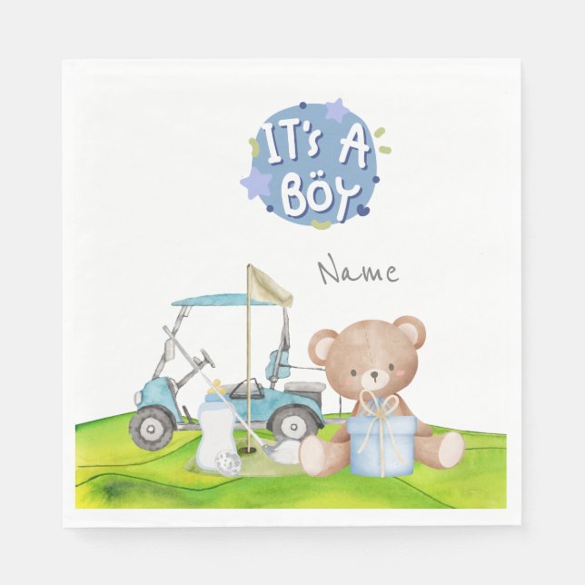 Golf Teddy Bear It's Boy for Baby Shower  Napkins (Front)