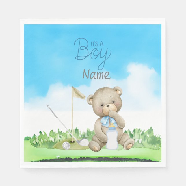 Golf Teddy Bear It's Boy for Baby Shower  Napkins (Front)