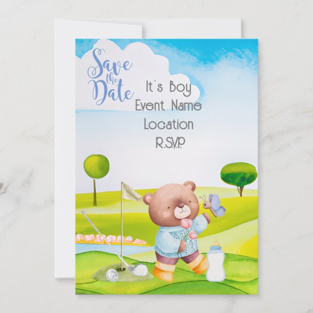 Golf Teddy Bear It's Boy for Baby Shower  Napkins Invitation (Front)