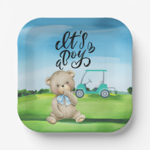 Golf Teddy Bear It's Boy for Baby Shower Paper Plate