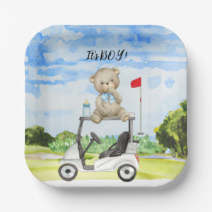Golf Teddy Bear It's Boy for Baby Shower   Paper Plate