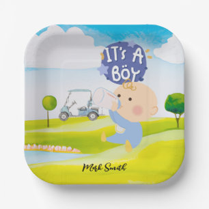 Golf Teddy Bear It's Boy for Baby Shower   Paper Plate
