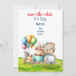Golf Teddy Bear It's Boy for Golfer Baby  Invitation
