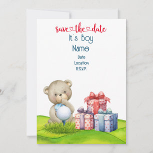 Golf Teddy Bear It's Boy for Golfer Baby  Invitation