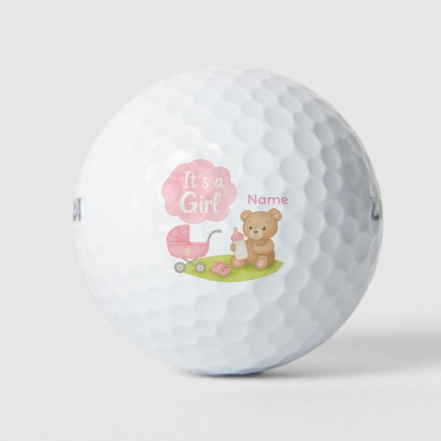 Golf Teddy Bear It's Girl for Baby Shower  Golf Balls (Front)