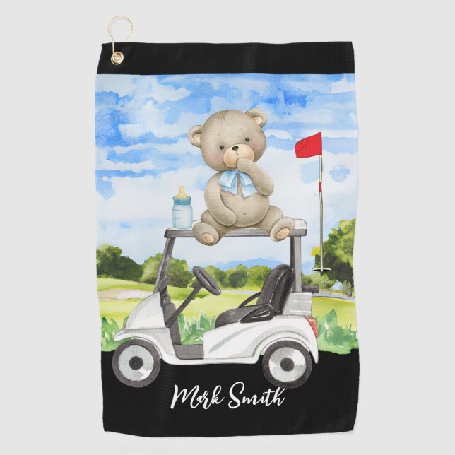 Golf Teddy Bear on Golf Cart for Baby Golfer  Golf Towel (Front)