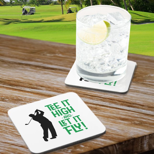 Golf Tee Funny Humour Modern Sports Classic Party Coaster (Cute Men's Golf Tee Funny Humor Black Green Sports Beverage Coaster)