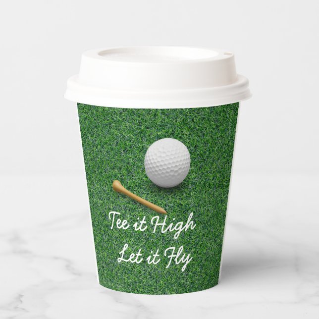 Golf Tee it high let it fly on green Paper Cups (Front)