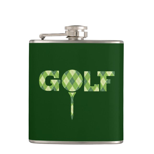 Golf tee logo argyle green plaid hip flask (Front)