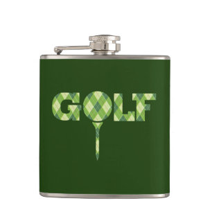 Golf tee logo argyle plaid hip flask