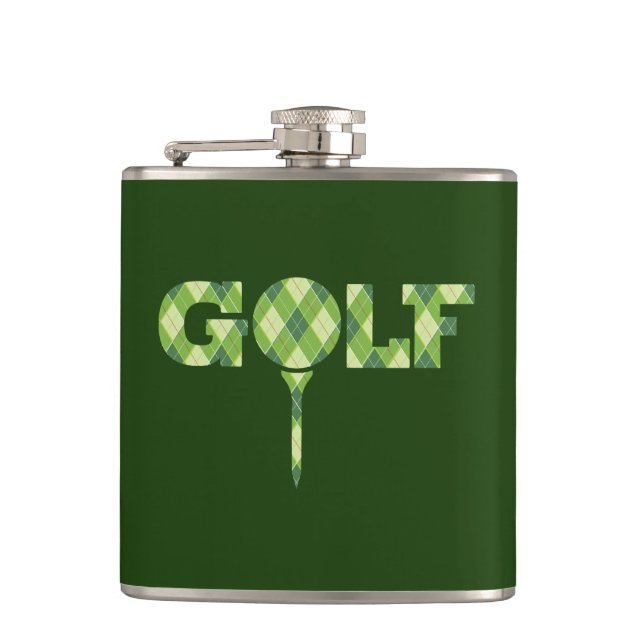 Golf tee logo argyle plaid hip flask (Front)