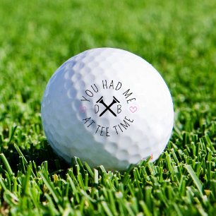 Golf Tee Time Custom Initials Romantic Pink Hearts Golf Balls
