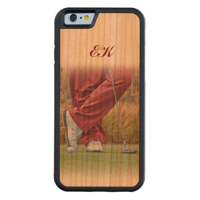 Golf Tee Time Customisable Monogram Carved Wood iPhone Case (Back)