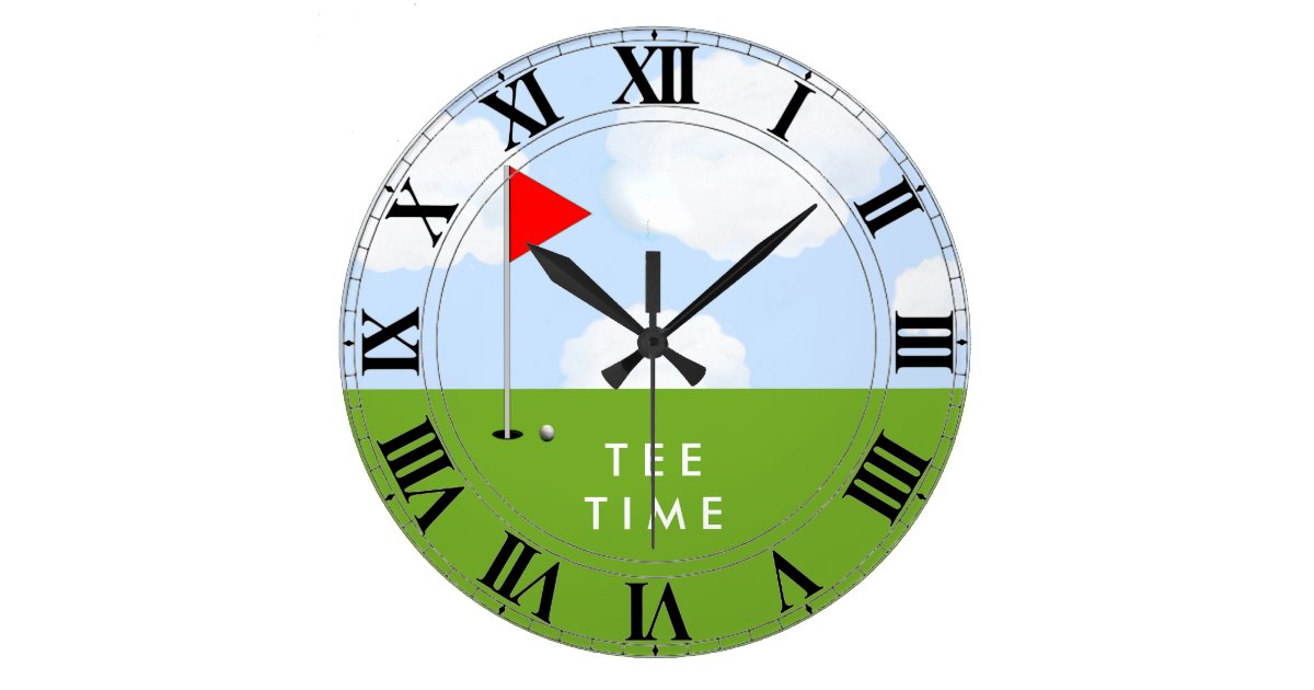 golf tee time large clock Zazzle.co.uk