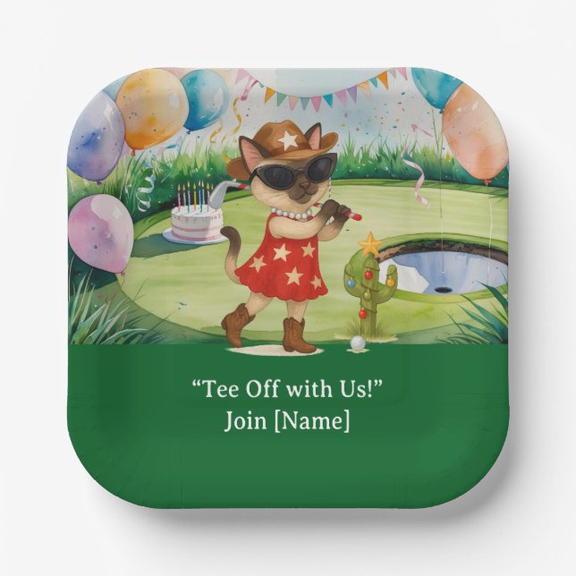 GOLF TEXAS Birthday party for cat lovers Paper Plate (Front)