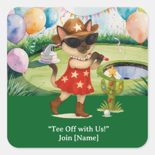 GOLF TEXAS Birthday party for cat lovers Square Sticker
