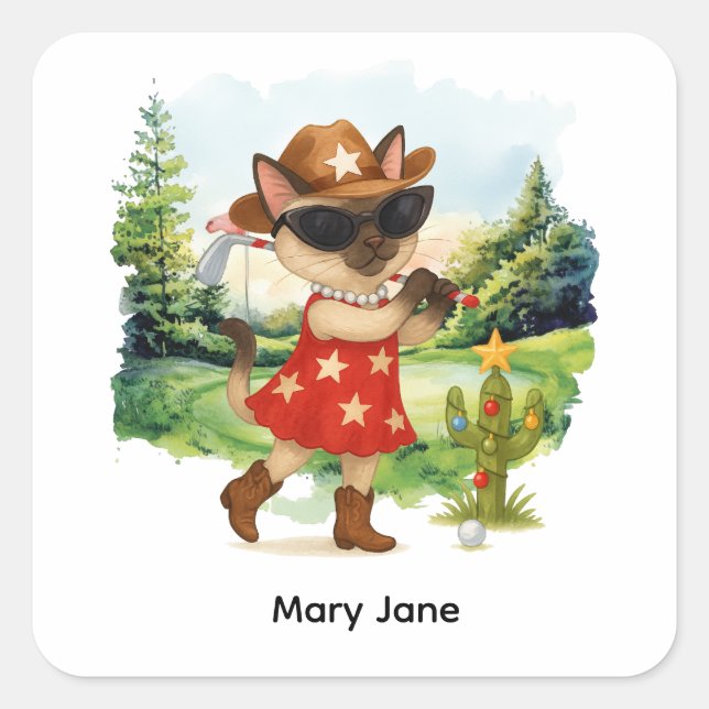 Golf Texas themed for Cat lovers Square Sticker (Front)