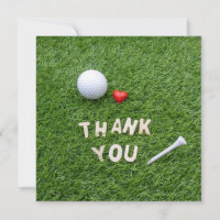 Golf Thank you card love on green grass Golfer
