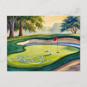 Golf Thank you card watercolor style  golf flag