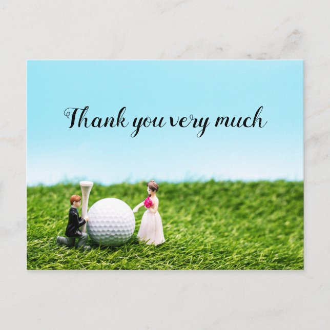 Golf thank you card wedding with bride and groom (Front)