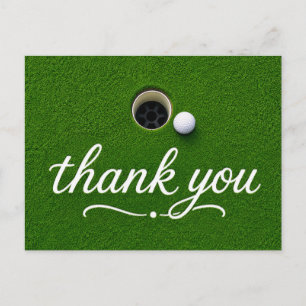 Golf Thank you card with ball on green grass